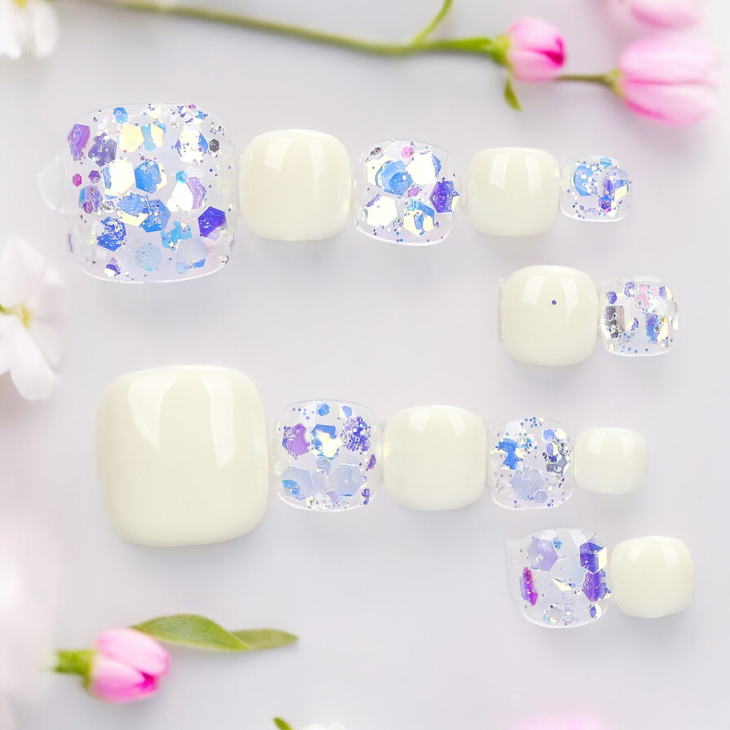 Blue & White Toe Nails