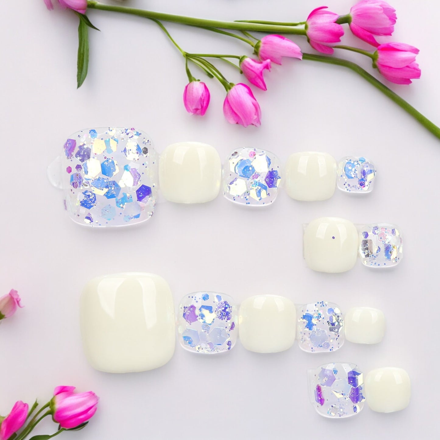 Blue & White Toe Nails