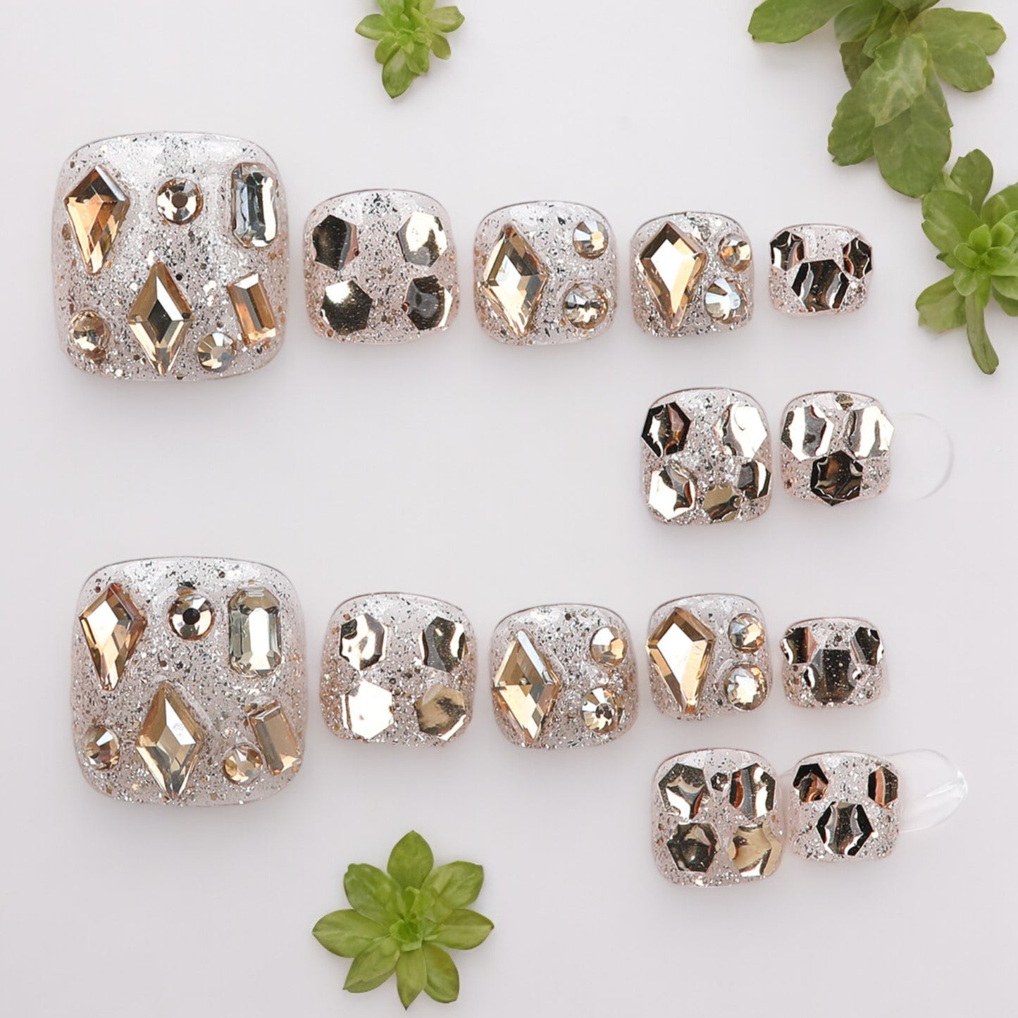 Gold Quartz Press on Toe Nails