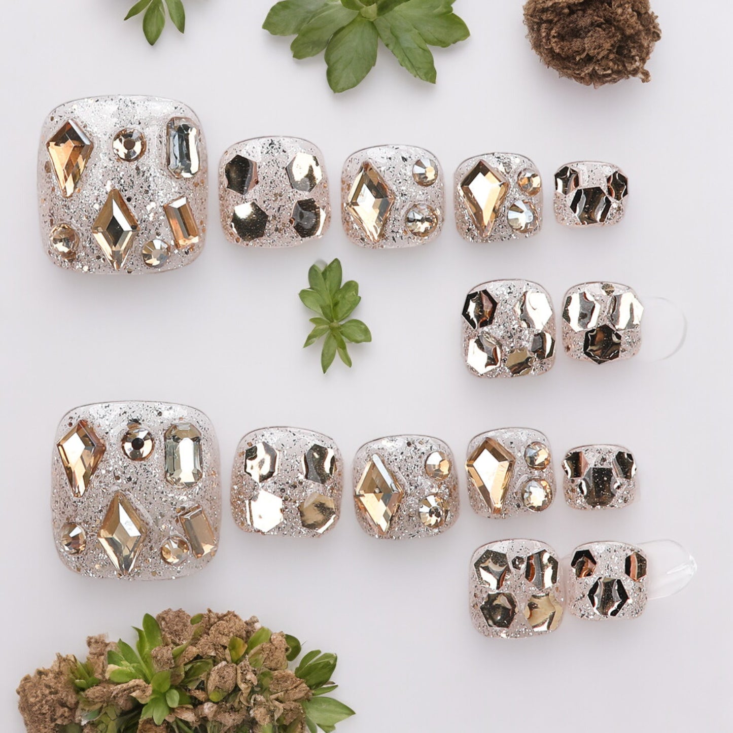 Gold Quartz Press on Toe Nails