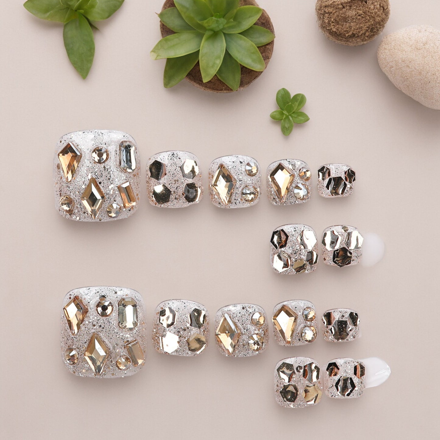 Gold Quartz Press on Toe Nails