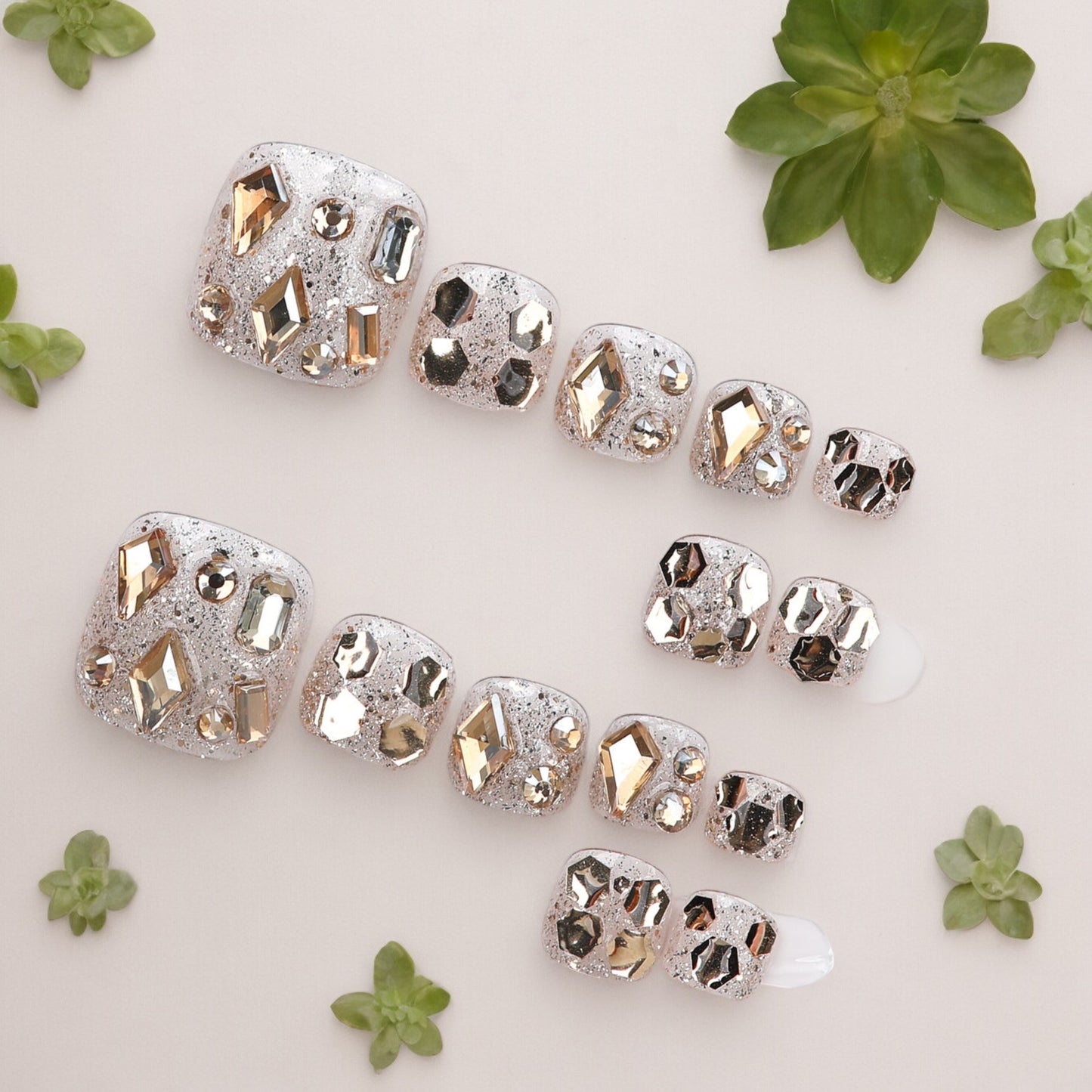 Gold Quartz Press on Toe Nails