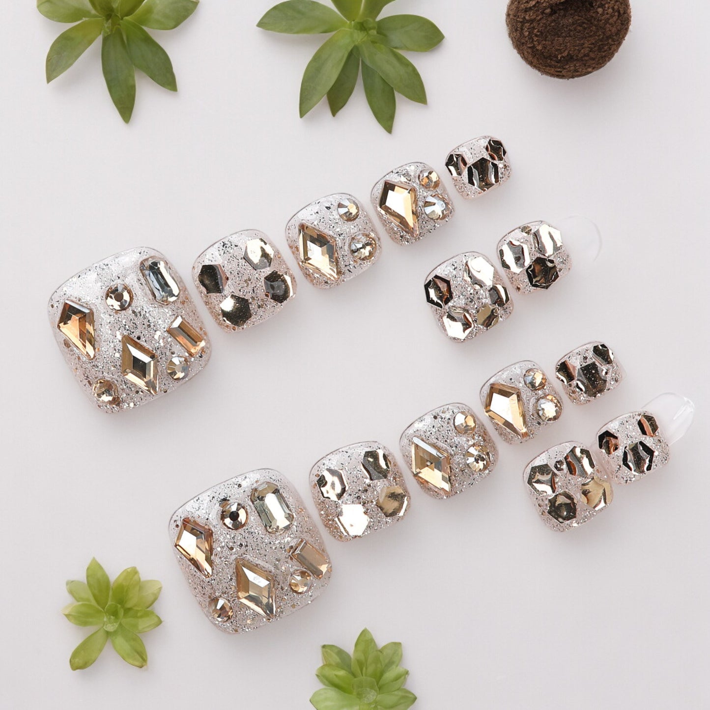 Gold Quartz Press on Toe Nails