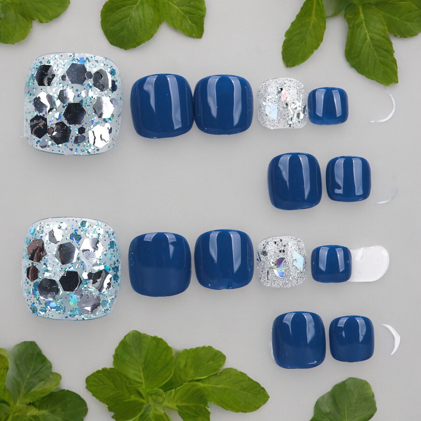 Blue & Silver Toe Nails