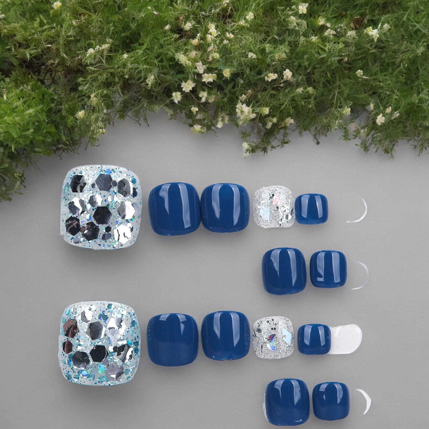 Blue & Silver Toe Nails