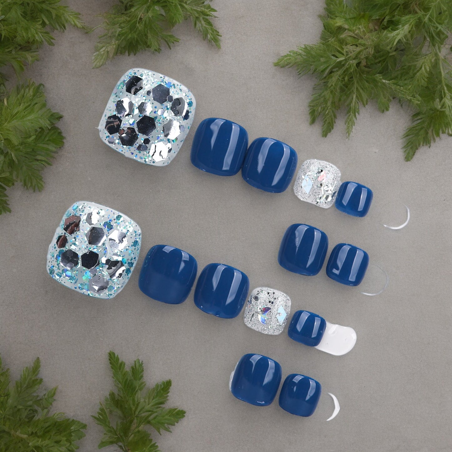 Blue & Silver Toe Nails