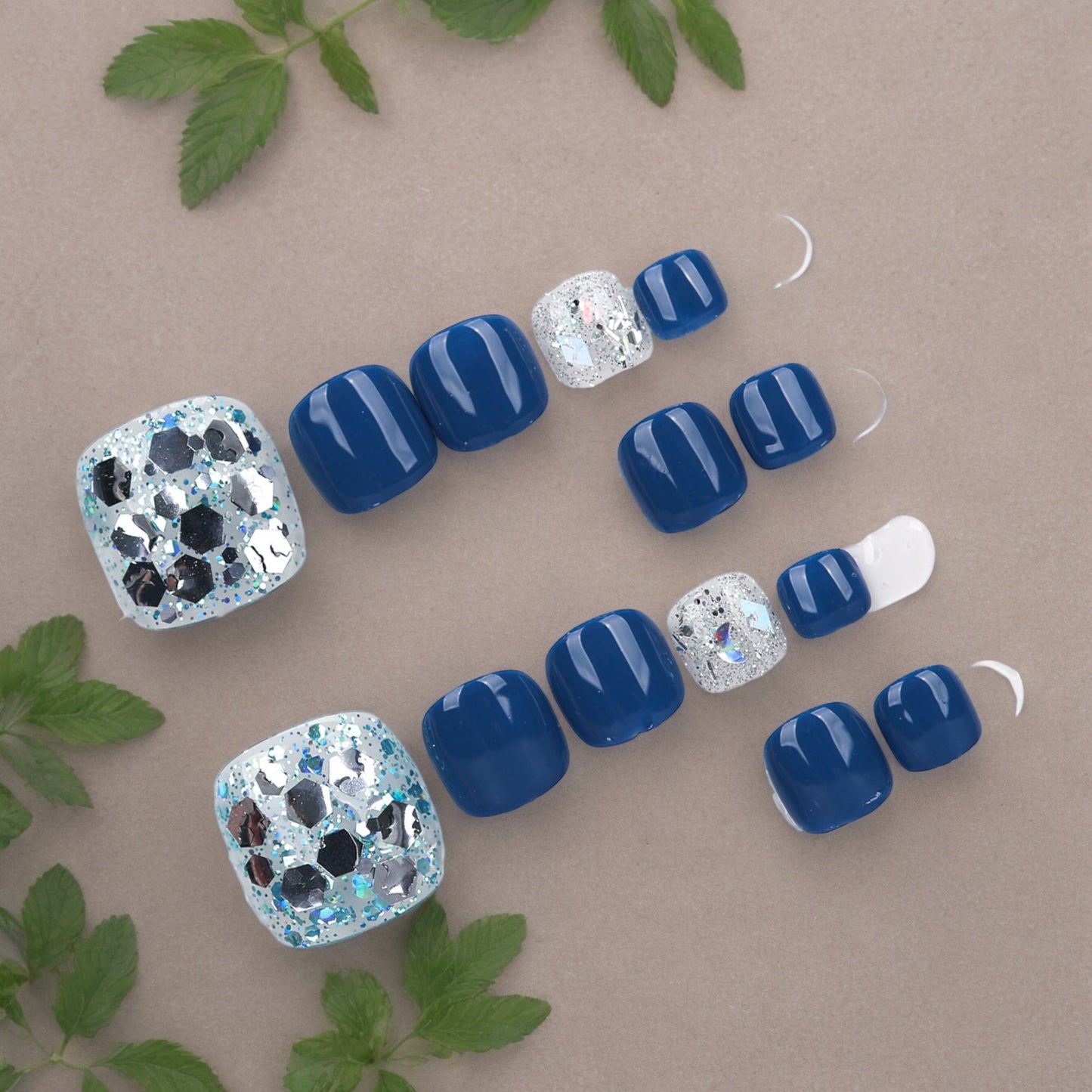 Blue & Silver Toe Nails