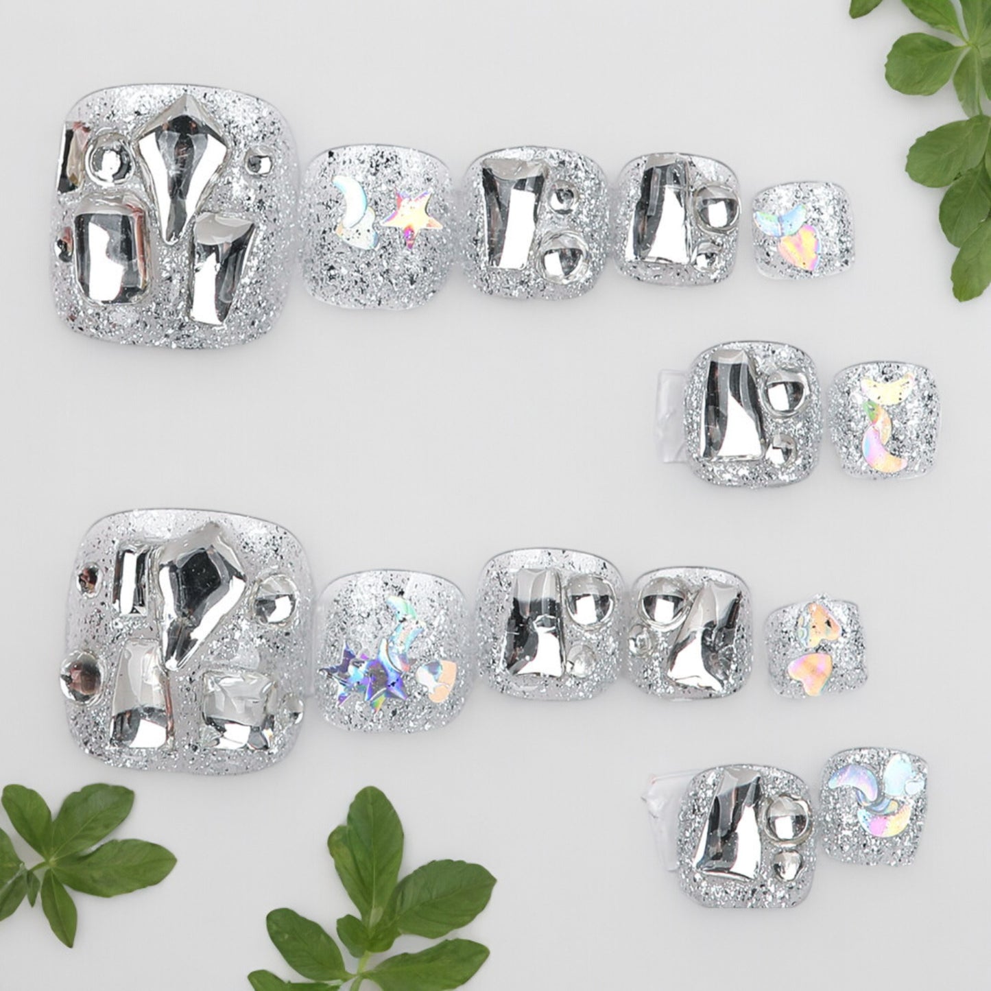 Silver Love Toe Nails