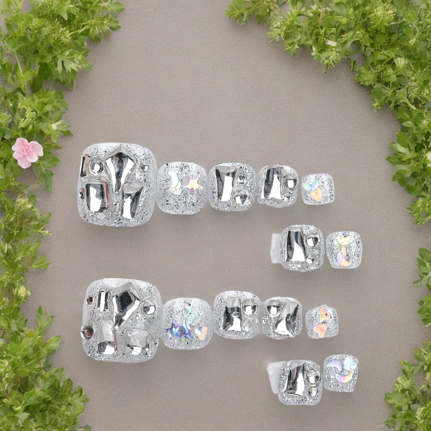 Silver Love Toe Nails