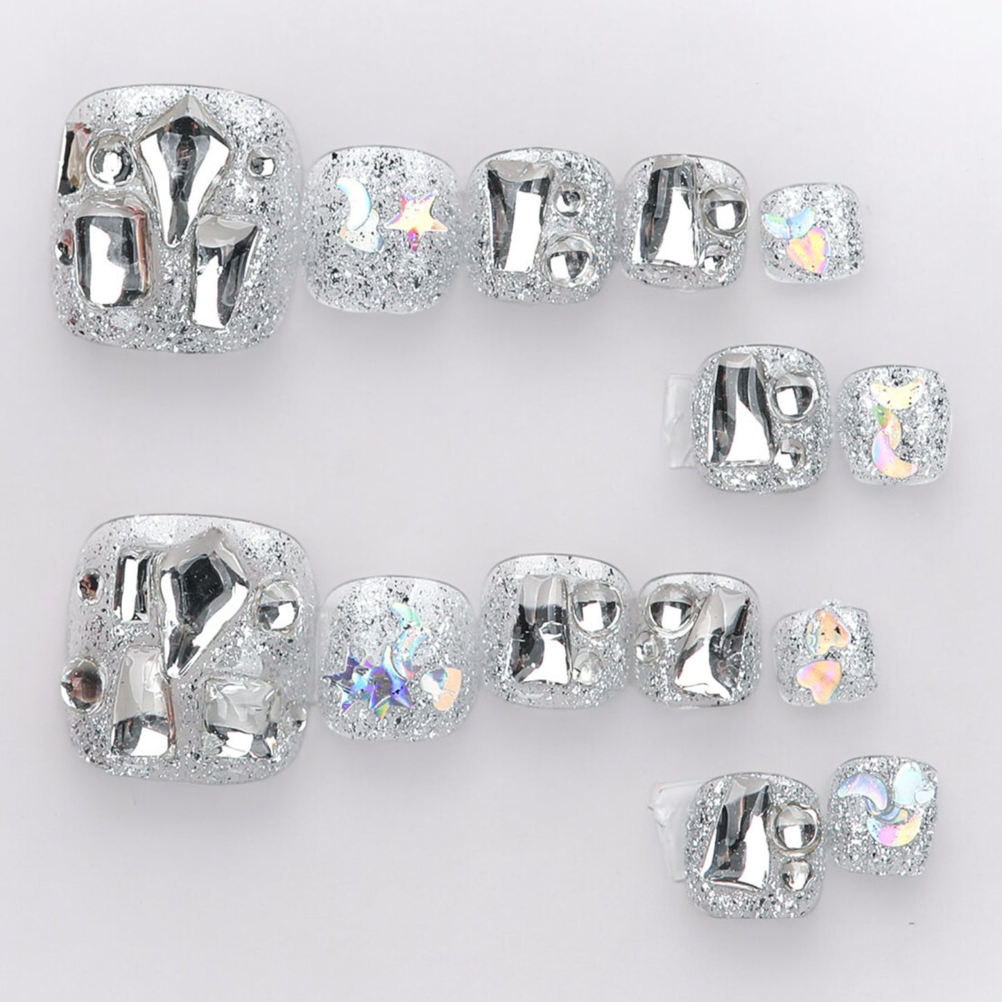 Silver Love Toe Nails