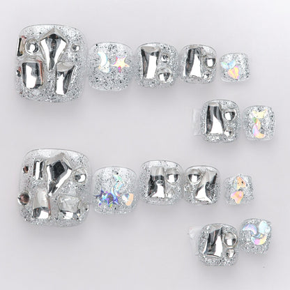 Silver Love Toe Nails