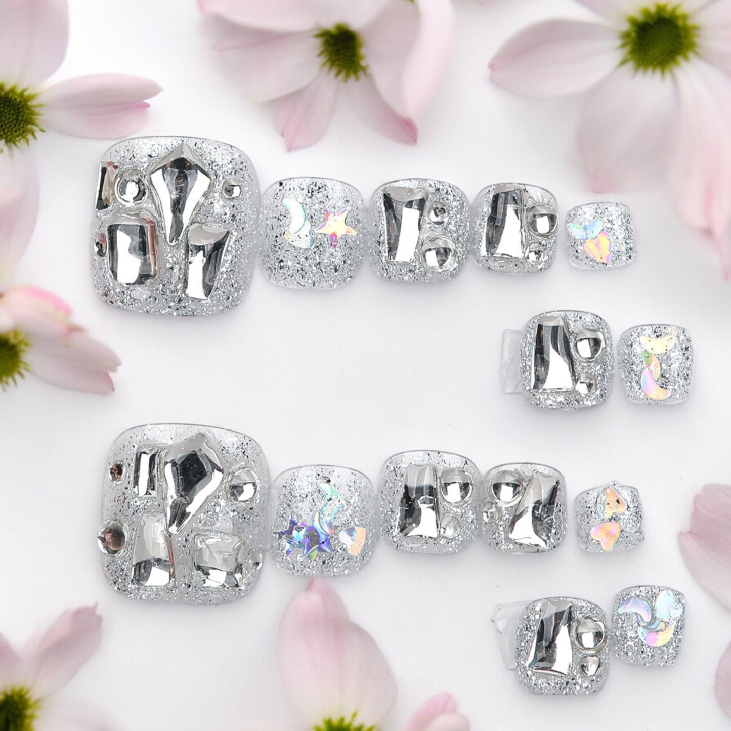 Silver Love Toe Nails