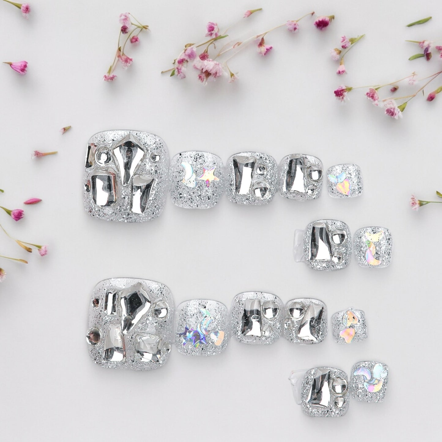 Silver Love Toe Nails