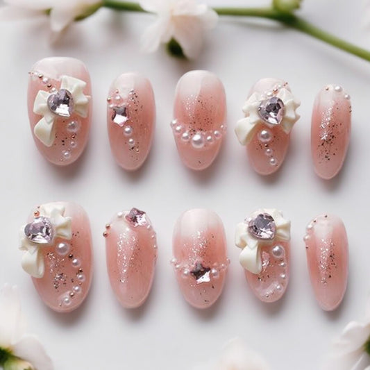 Pink Pearl White Bow Tie