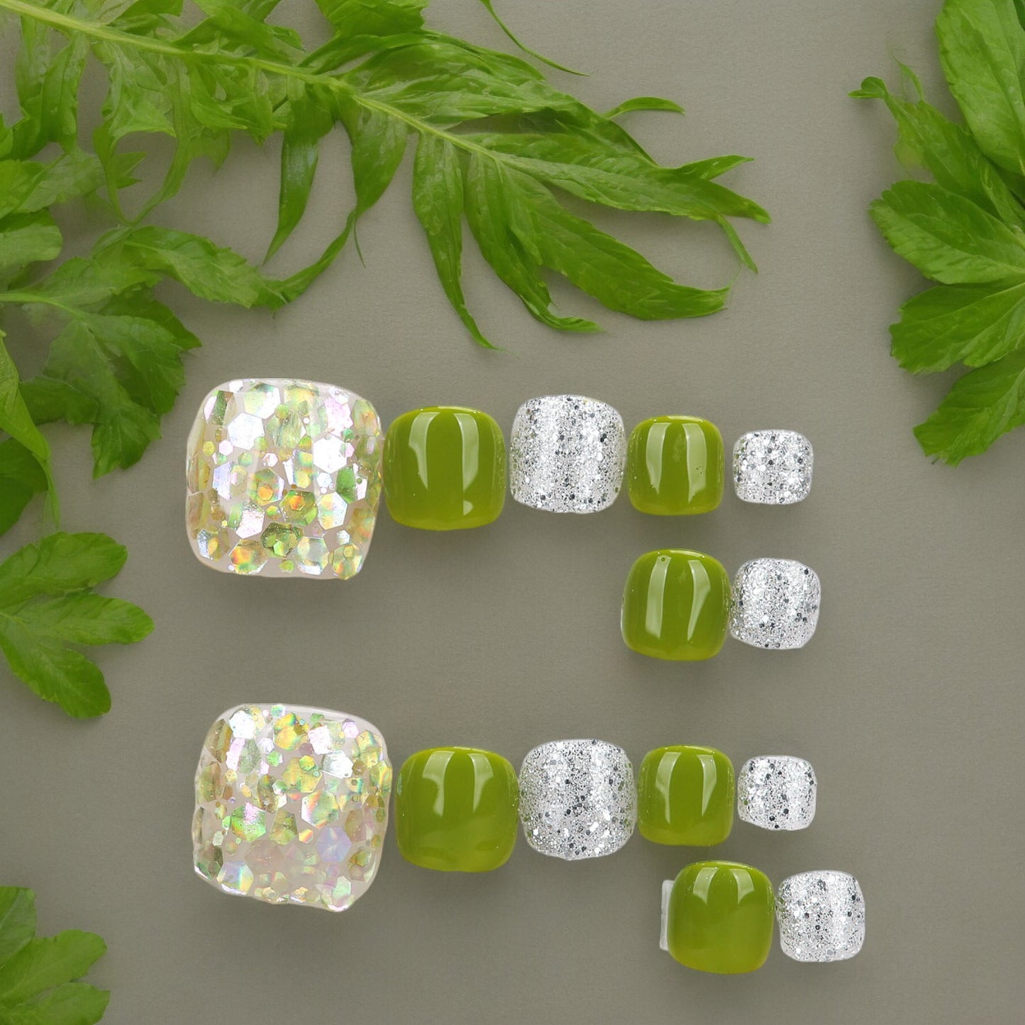 Green & Silver Toe Nails