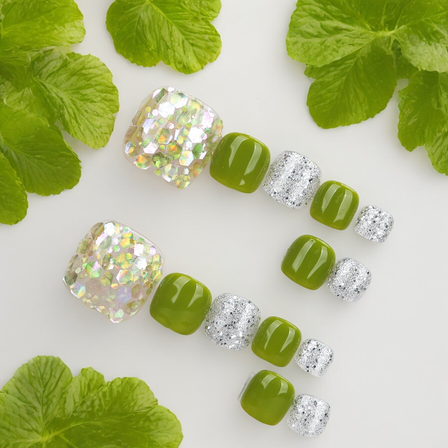 Green & Silver Toe Nails