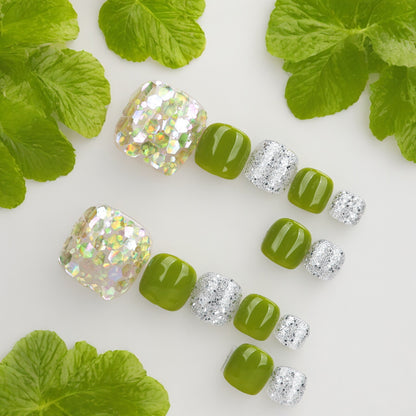 Green & Silver Toe Nails
