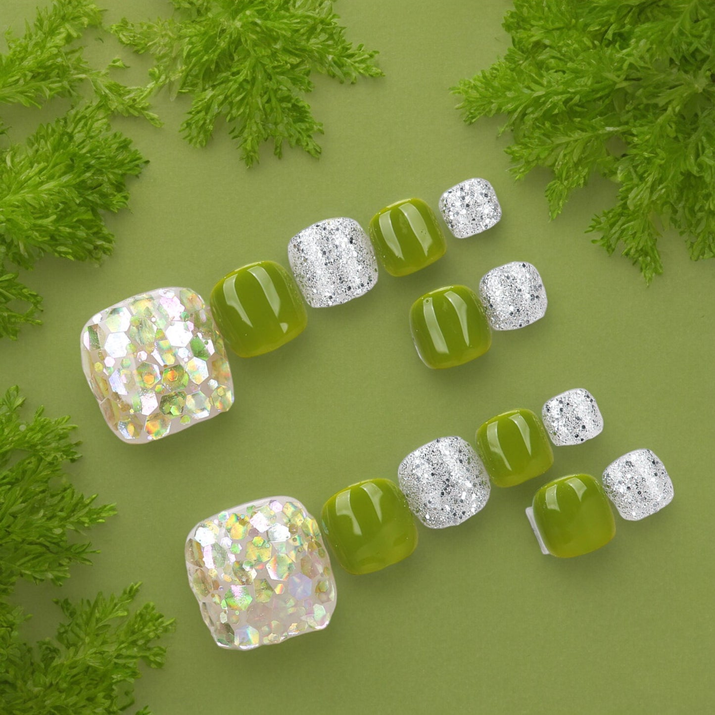 Green & Silver Toe Nails