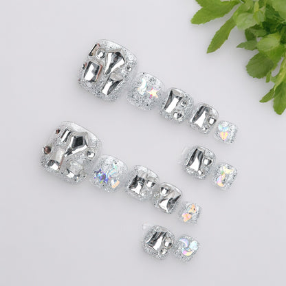 Silver Love Toe Nails