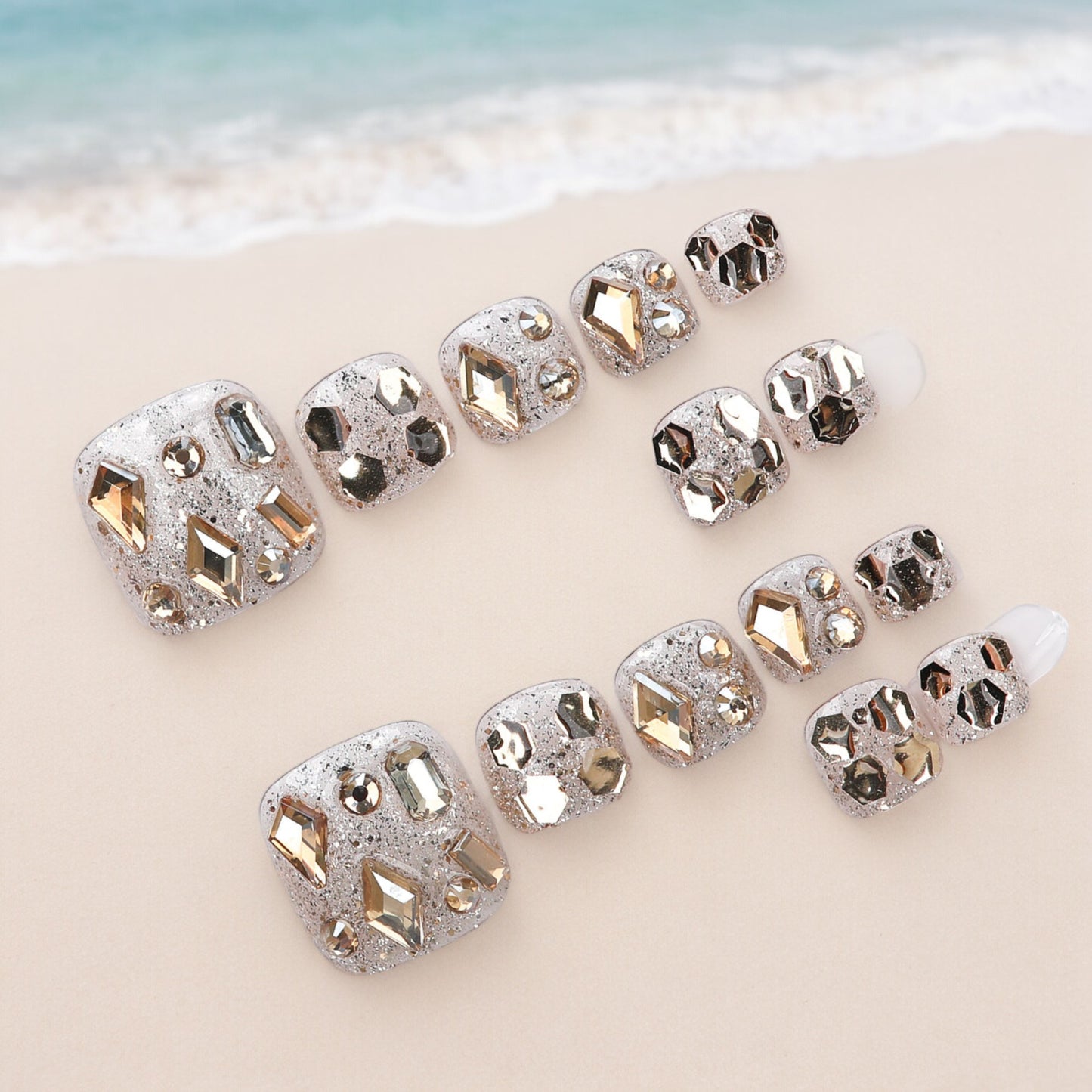 Gold Quartz Press on Toe Nails