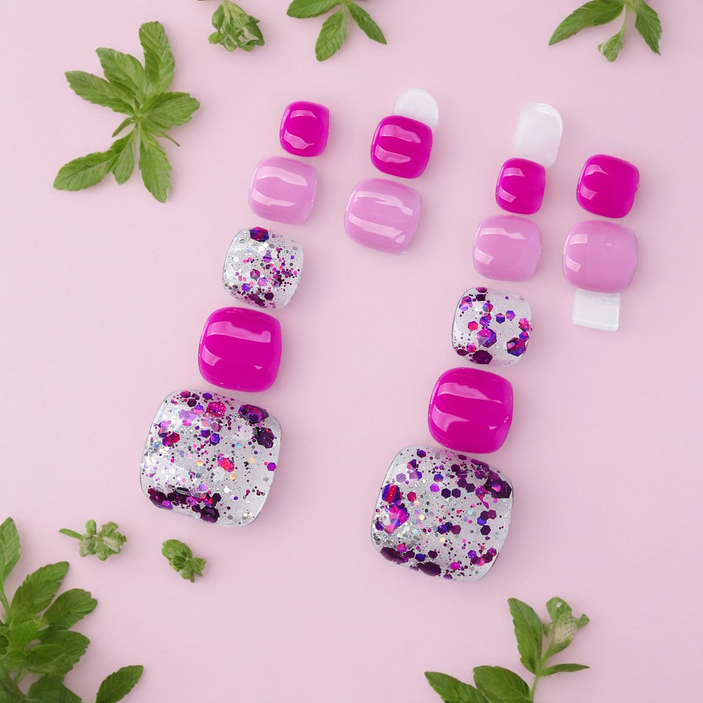 Pink & Glitter Toe Nails