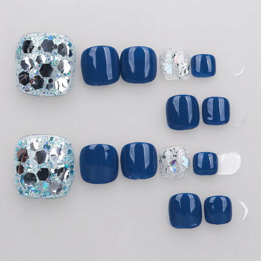 Blue & Silver Toe Nails