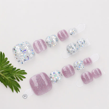 Silver & Glitter Purple Toe Nails